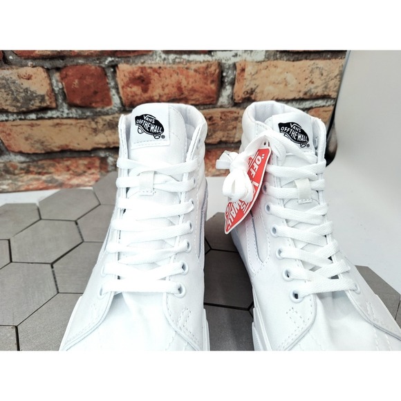 VANS Sk8-Hi Stacked Lugged Sneakers White Canvas Women Platform Shoes Sz 7.5 - Picture 3 of 11